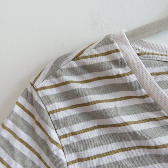 PACT Organic Cotton Seagrass Stripe Softspun V Neck T Shirt Basic Neutral Size S - Picture 7 of 15
